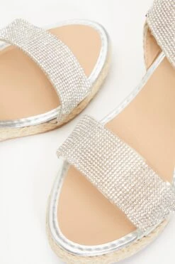 Silver Diamante Low Wedge Sandals -Outlet Clothyne Store 00100038793 ZB