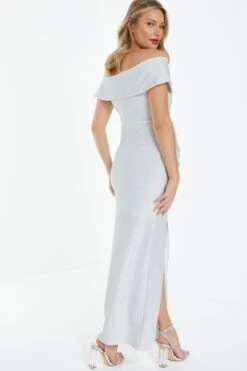 Silver Glitter Bardot Maxi Dress -Outlet Clothyne Store 00100038842 XB
