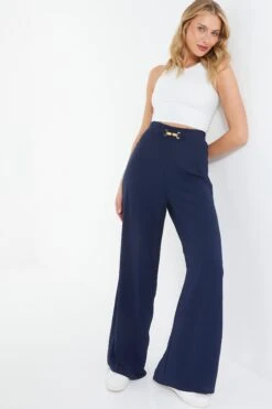 Navy Buckle Palazzo Trousers -Outlet Clothyne Store 00100038845 XM