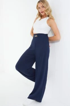 Navy Buckle Palazzo Trousers -Outlet Clothyne Store 00100038845 XS