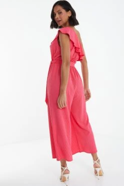 Pink Textured Frill Culotte Jumpsuit -Outlet Clothyne Store 00100038848 XB