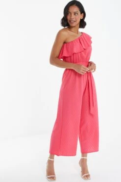 Pink Textured Frill Culotte Jumpsuit -Outlet Clothyne Store 00100038848 XS