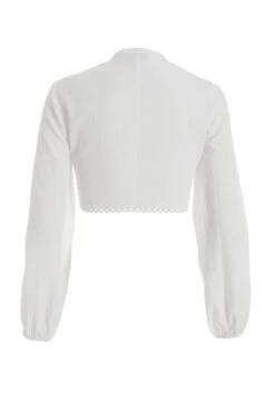 White Textured Tie Front Crop Top -Outlet Clothyne Store 00100038875 ZB