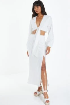 White Textured Midi Skirt 9 White Textured Midi Skirt -Outlet Clothyne Store 00100038876 XM