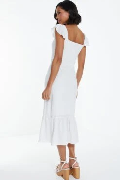 White Textured Frill Midi Dress -Outlet Clothyne Store 00100038881 XB