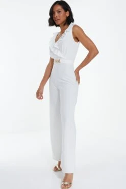 White Frill Wrap Palazzo Jumpsuit -Outlet Clothyne Store 00100038882 XS