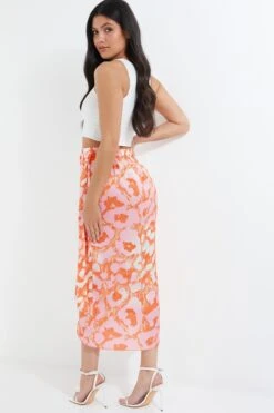 Orange Leopard Print Satin Wrap Midi Skirt 10 Orange Leopard Print Satin Wrap Midi Skirt -Outlet Clothyne Store 00100038902 XB