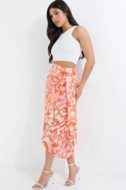 Orange Leopard Print Satin Wrap Midi Skirt 11 Orange Leopard Print Satin Wrap Midi Skirt -Outlet Clothyne Store 00100038902 XS