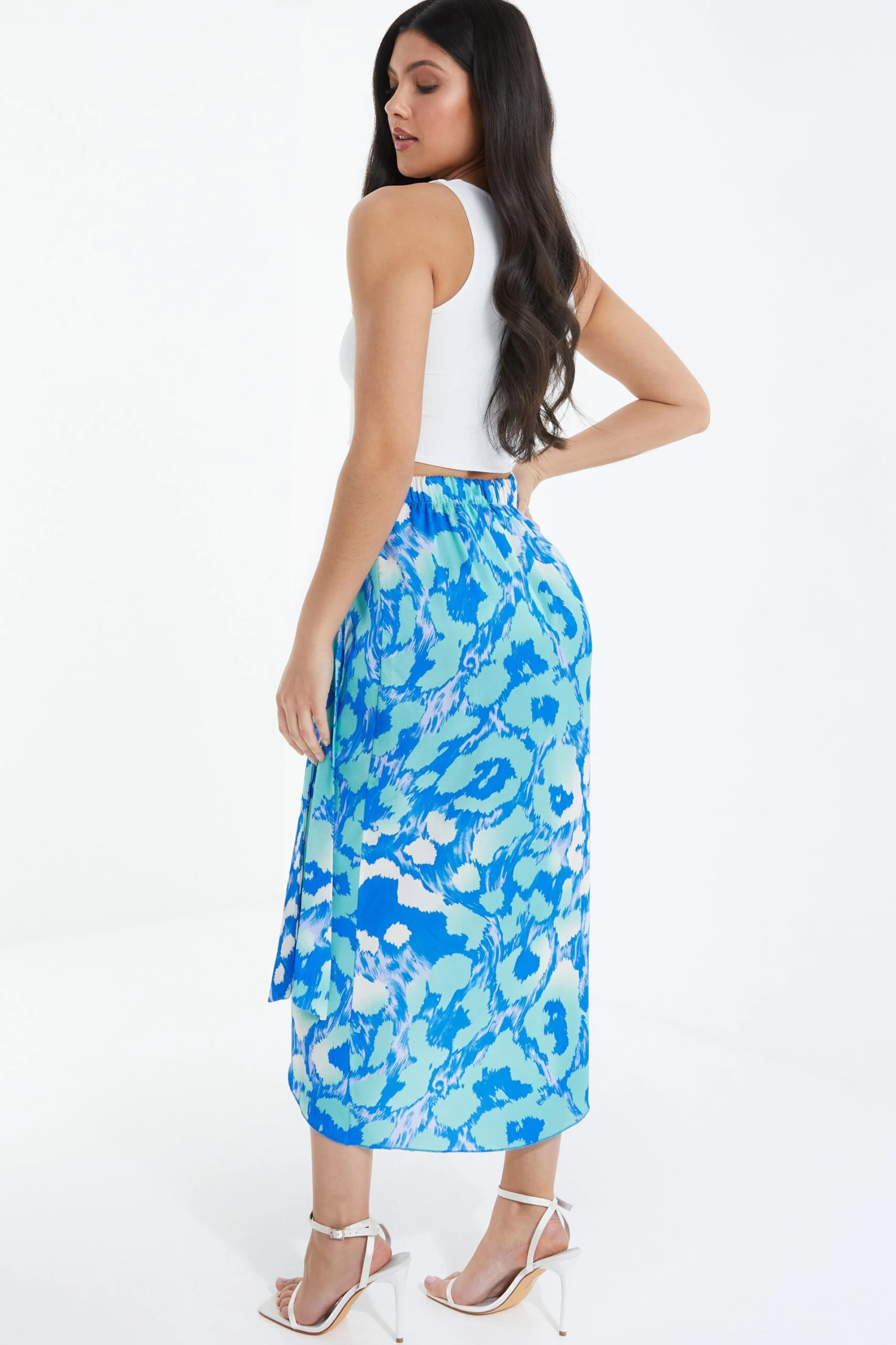 Blue Leopard Print Satin Wrap Midi Skirt 5 Blue Leopard Print Satin Wrap Midi Skirt - Image 3