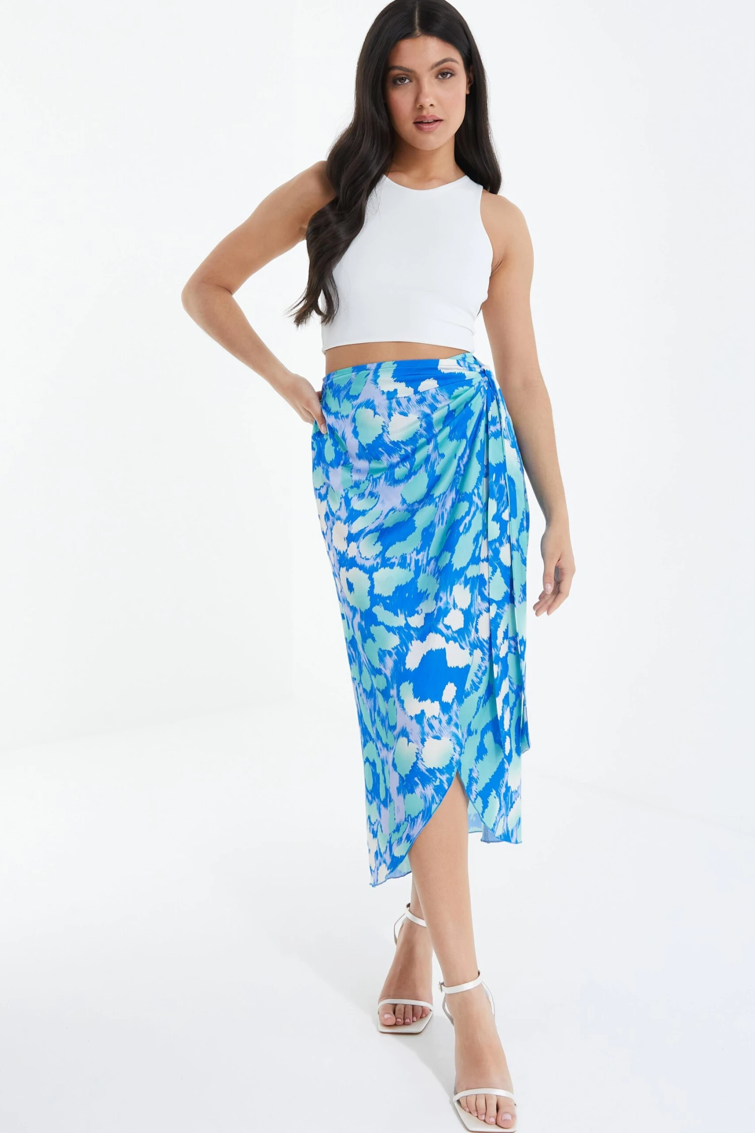 Blue Leopard Print Satin Wrap Midi Skirt 4 Blue Leopard Print Satin Wrap Midi Skirt - Image 2