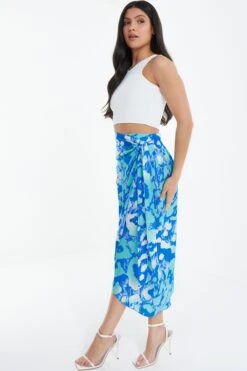 Blue Leopard Print Satin Wrap Midi Skirt 11 Blue Leopard Print Satin Wrap Midi Skirt -Outlet Clothyne Store 00100038903 XS