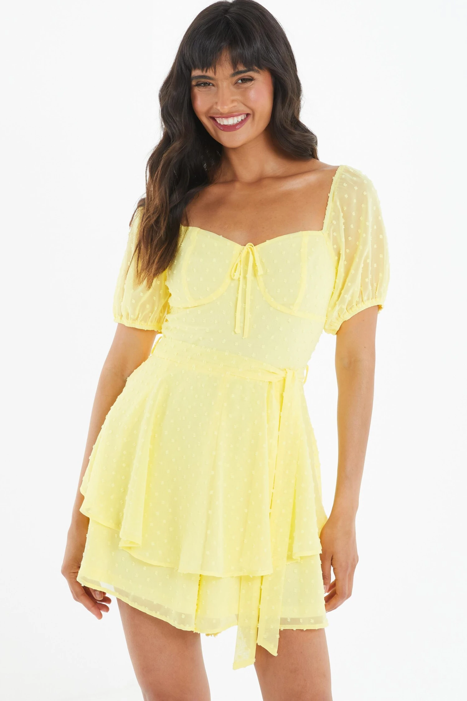 Yellow Chiffon Tie Front Playsuit 4 Yellow Chiffon Tie Front Playsuit - Image 2