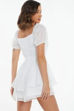 White Chiffon Tie Front Playsuit 10 White Chiffon Tie Front Playsuit -Outlet Clothyne Store 00100038930 XB
