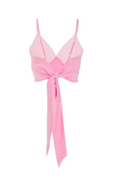 Pink Satin Tie Back Crop Top -Outlet Clothyne Store 00100038931 ZB
