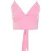 Pink Satin Tie Back Crop Top -Outlet Clothyne Store 00100038931 ZM
