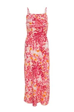 Pink Brush Stroke Ruched Midaxi Dress