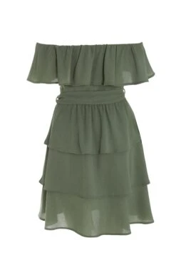 Khaki Tiered Bardot Mini Dress -Outlet Clothyne Store 00100038962 ZB