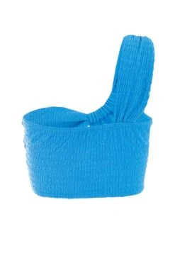 Blue Textured Asymmetric Crop Top -Outlet Clothyne Store 00100038983 ZB