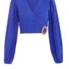 Blue Wrap Long Sleeve Crop Top -Outlet Clothyne Store 00100039037 ZM