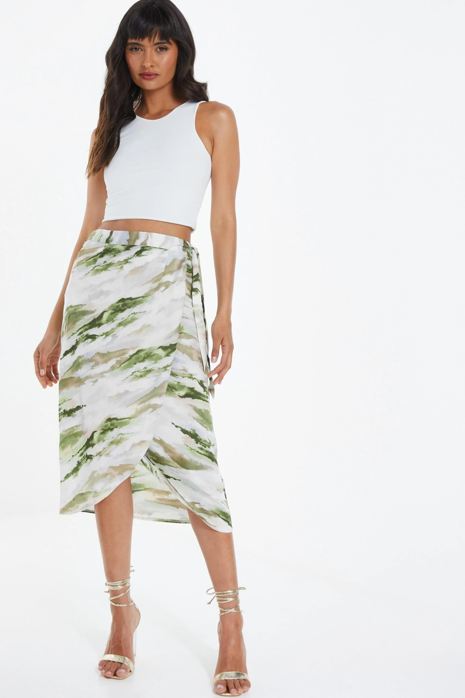 Green Marble Print Wrap Midi Skirt 4 Green Marble Print Wrap Midi Skirt - Image 2