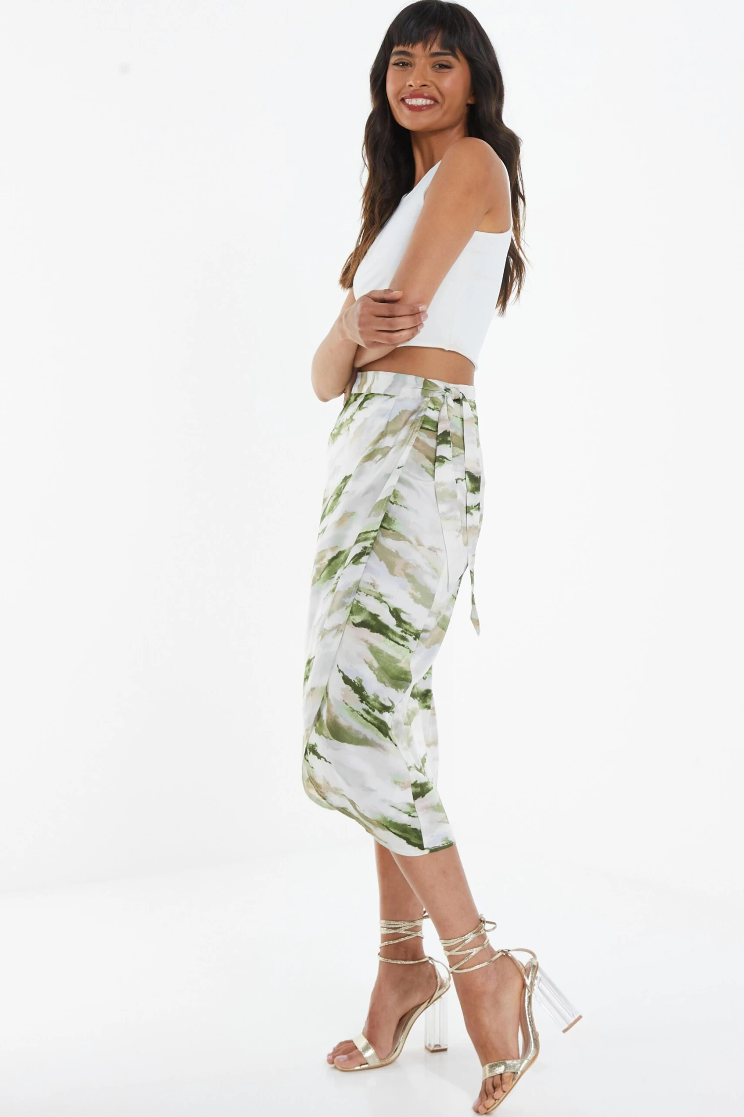 Green Marble Print Wrap Midi Skirt 6 Green Marble Print Wrap Midi Skirt - Image 4