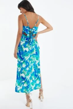 Blue Tropical Print Satin Midaxi Dress -Outlet Clothyne Store 00100039060 XB