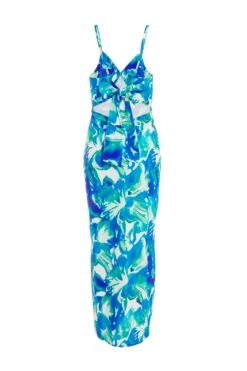 Blue Tropical Print Satin Midaxi Dress -Outlet Clothyne Store 00100039060 ZB