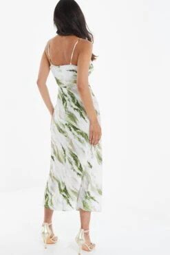 Green Marble Print Satin Midaxi Dress -Outlet Clothyne Store 00100039065 XB