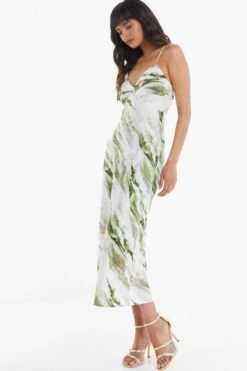 Green Marble Print Satin Midaxi Dress -Outlet Clothyne Store 00100039065 XS