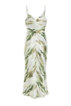 Green Marble Print Satin Midaxi Dress -Outlet Clothyne Store 00100039065 ZB