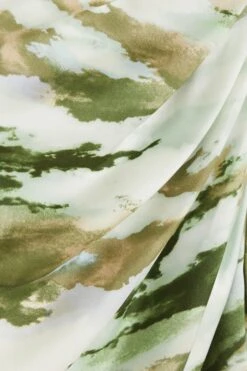 Green Marble Print Satin Ruched Midi Dress -Outlet Clothyne Store 00100039066 ZS