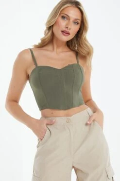 Khaki Cropped Corset Top -Outlet Clothyne Store 00100039087 XM