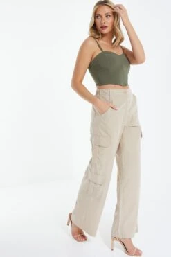 Khaki Cropped Corset Top -Outlet Clothyne Store 00100039087 XS