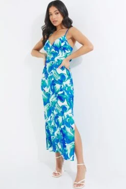 Petite Blue Tropical Print Midaxi Dress 11 Petite Blue Tropical Print Midaxi Dress -Outlet Clothyne Store 00100039108 XS