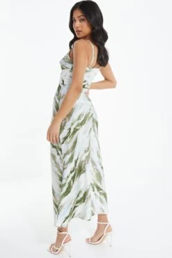 Petite Green Marble Print Satin Midaxi Dress -Outlet Clothyne Store 00100039109 XB