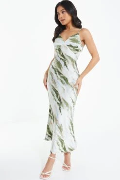 Petite Green Marble Print Satin Midaxi Dress -Outlet Clothyne Store 00100039109 XS