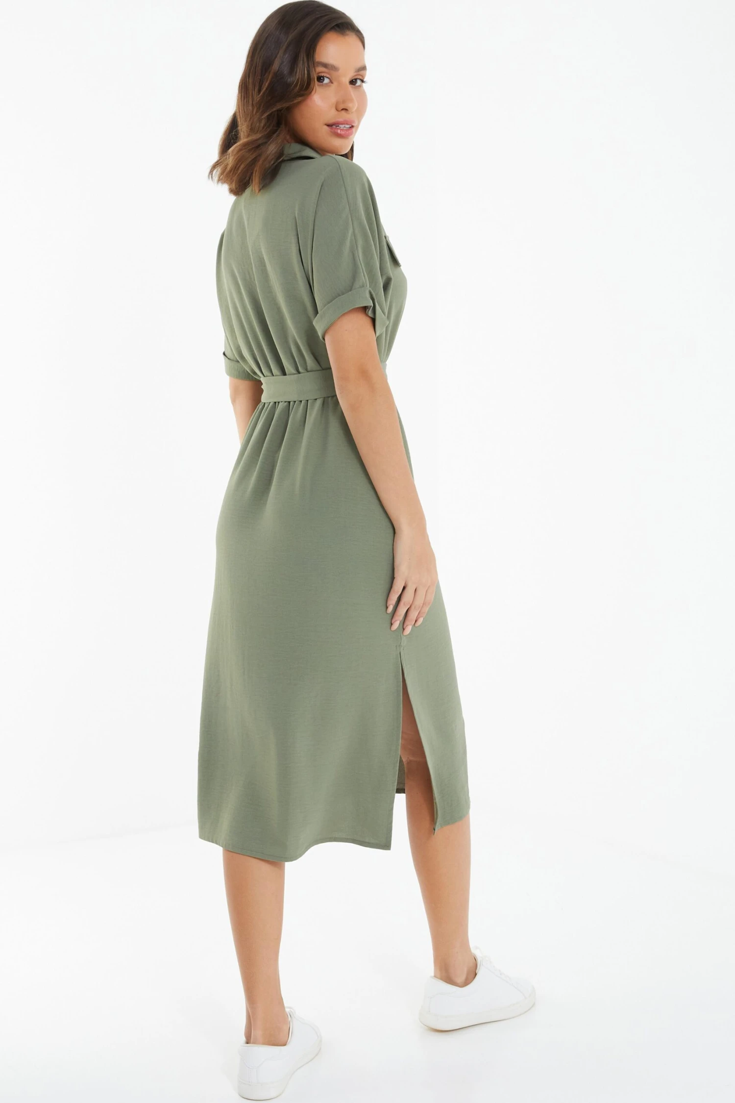Khaki Shirt Midi Dress 5 Khaki Shirt Midi Dress - Image 3