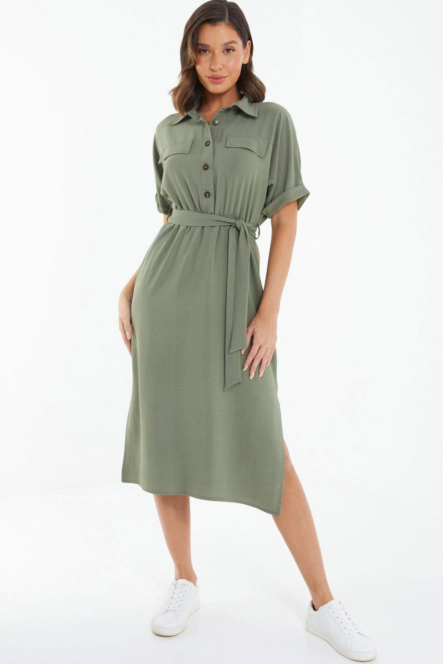 Khaki Shirt Midi Dress 4 Khaki Shirt Midi Dress - Image 2