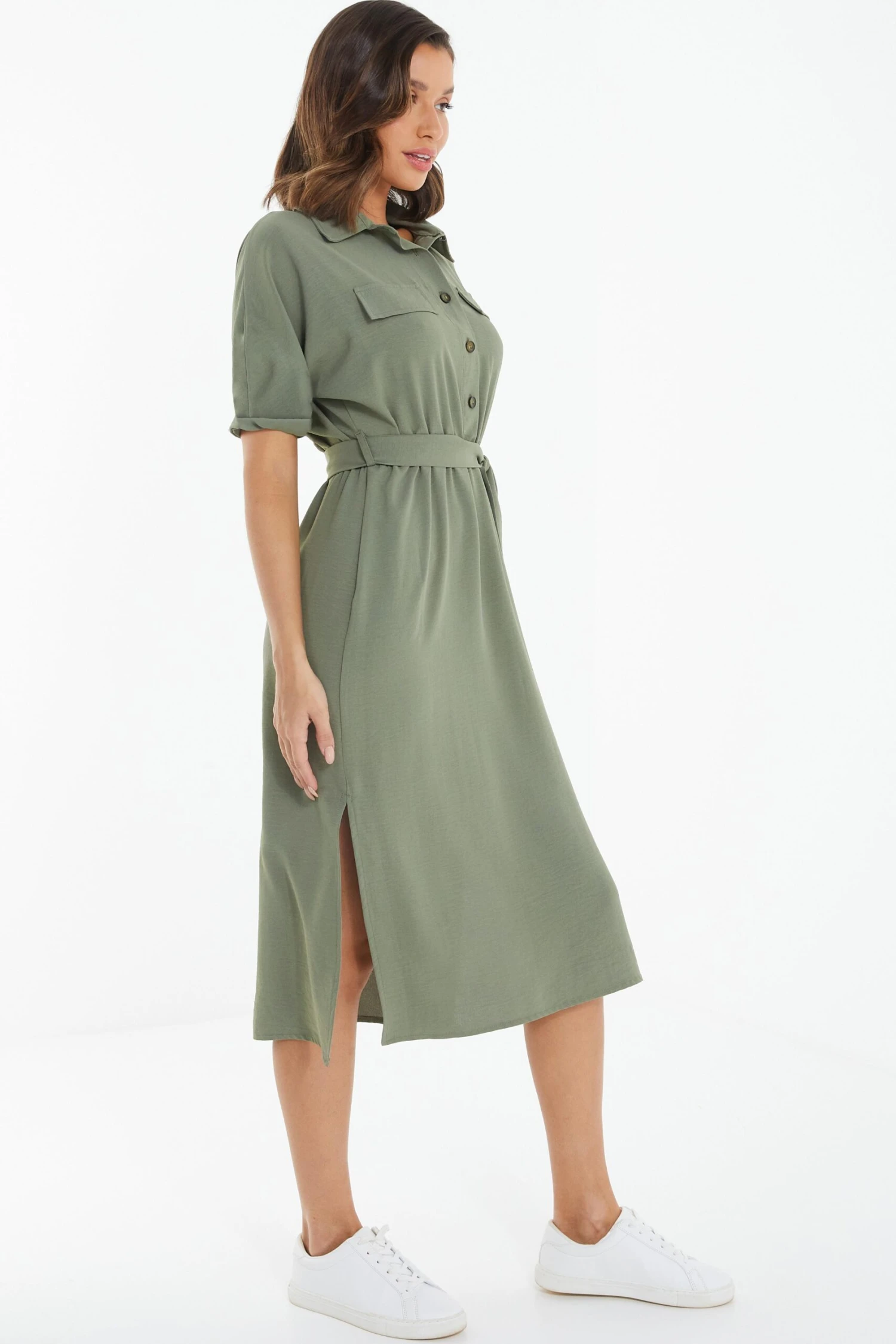 Khaki Shirt Midi Dress 6 Khaki Shirt Midi Dress - Image 4