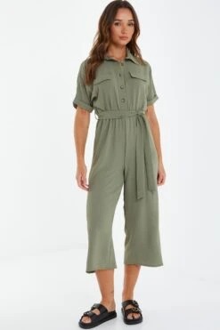 Khaki Utility Culotte Jumpsuit -Outlet Clothyne Store 00100039125 XM