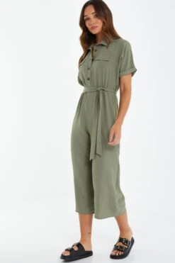 Khaki Utility Culotte Jumpsuit -Outlet Clothyne Store 00100039125 XS
