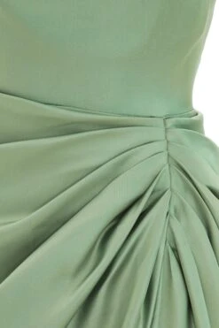 Khaki Satin Ruched Midi Dress -Outlet Clothyne Store 00100039127 ZS