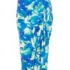 Blue Satin Tropical Print Ruched Midi Skirt 2 Blue Satin Tropical Print Ruched Midi Skirt -Outlet Clothyne Store 00100039128 ZM