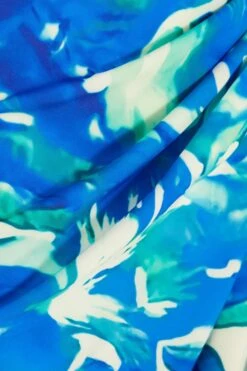 Blue Satin Tropical Print Ruched Midi Skirt -Outlet Clothyne Store 00100039128 ZS