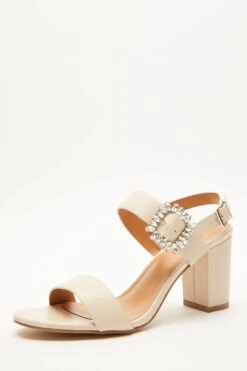 Nude Diamante Buckle Block Heels -Outlet Clothyne Store 00100039169 XB