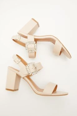 Nude Diamante Buckle Block Heels -Outlet Clothyne Store 00100039169 ZB