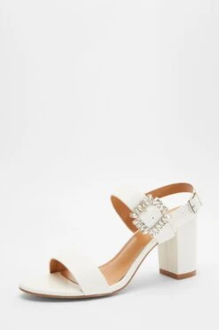 White Dimanate Buckle Block Heels -Outlet Clothyne Store 00100039171 XB