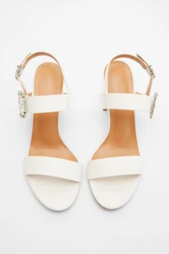 White Dimanate Buckle Block Heels -Outlet Clothyne Store 00100039171 XS