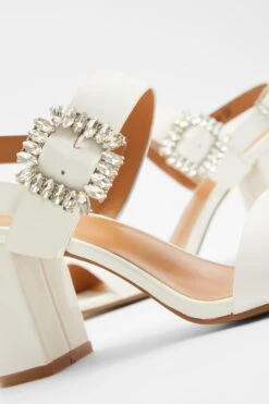 White Dimanate Buckle Block Heels -Outlet Clothyne Store 00100039171 ZB