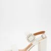 White Dimanate Buckle Block Heels